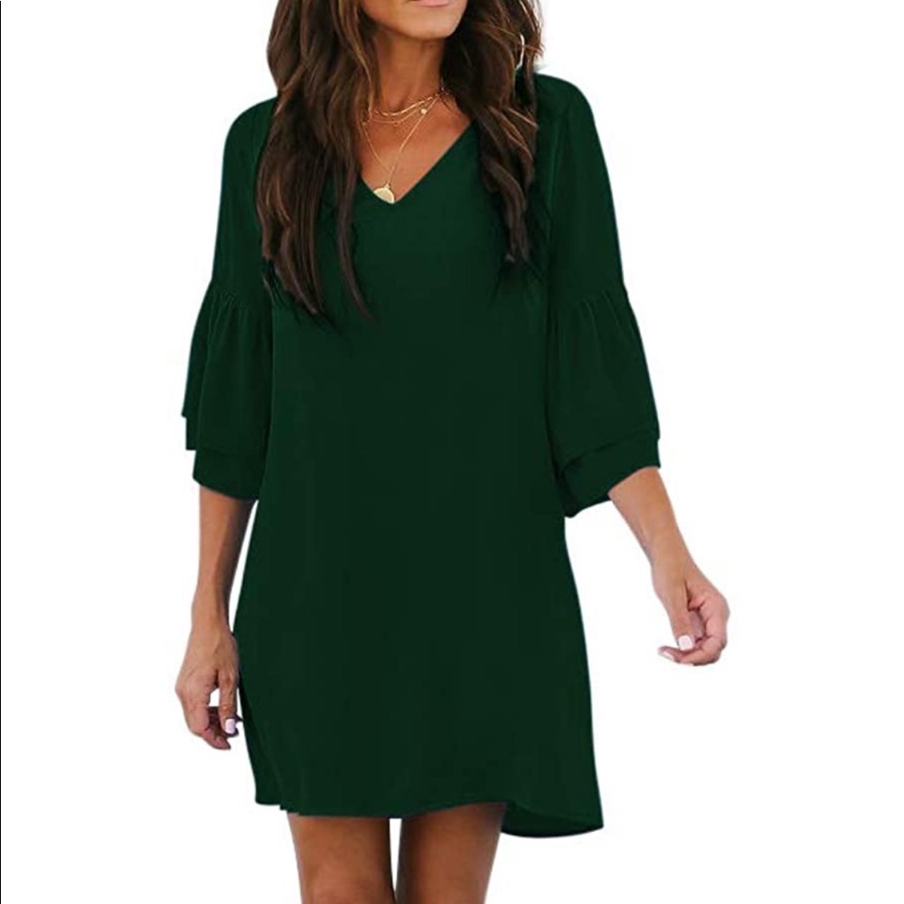 V-Neck Bell Sleeve Shift Dress Mini Dress